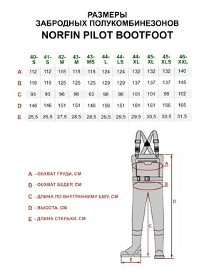 Полукомбинезон забродный Norfin Pilot Bootfoot с сапогами 42 (M)