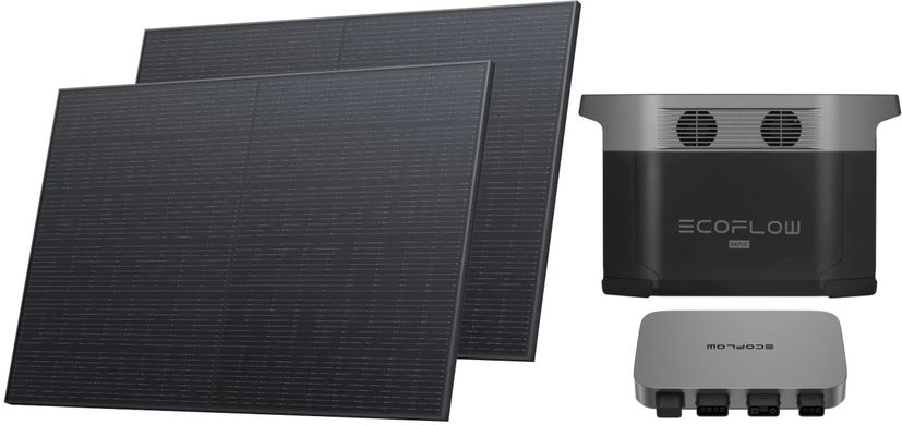 Комплект енергонезалежності EcoFlow PowerStream - мікроінвертор 800W + зарядна станція Delta Max 2000 + 2 x 400W стаціонарні сонячні панелі