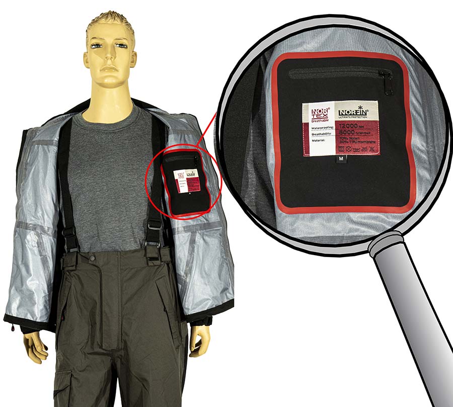 Внутренний карман костюма Norfin Pro Dry 2 для кошелька, документов и смартфона