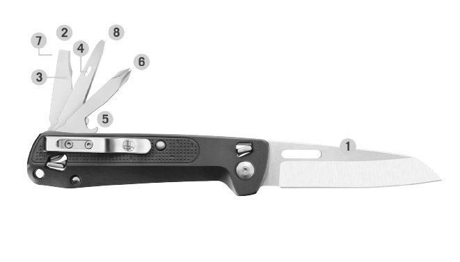 8 інструментів ножа Leatherman Free K2